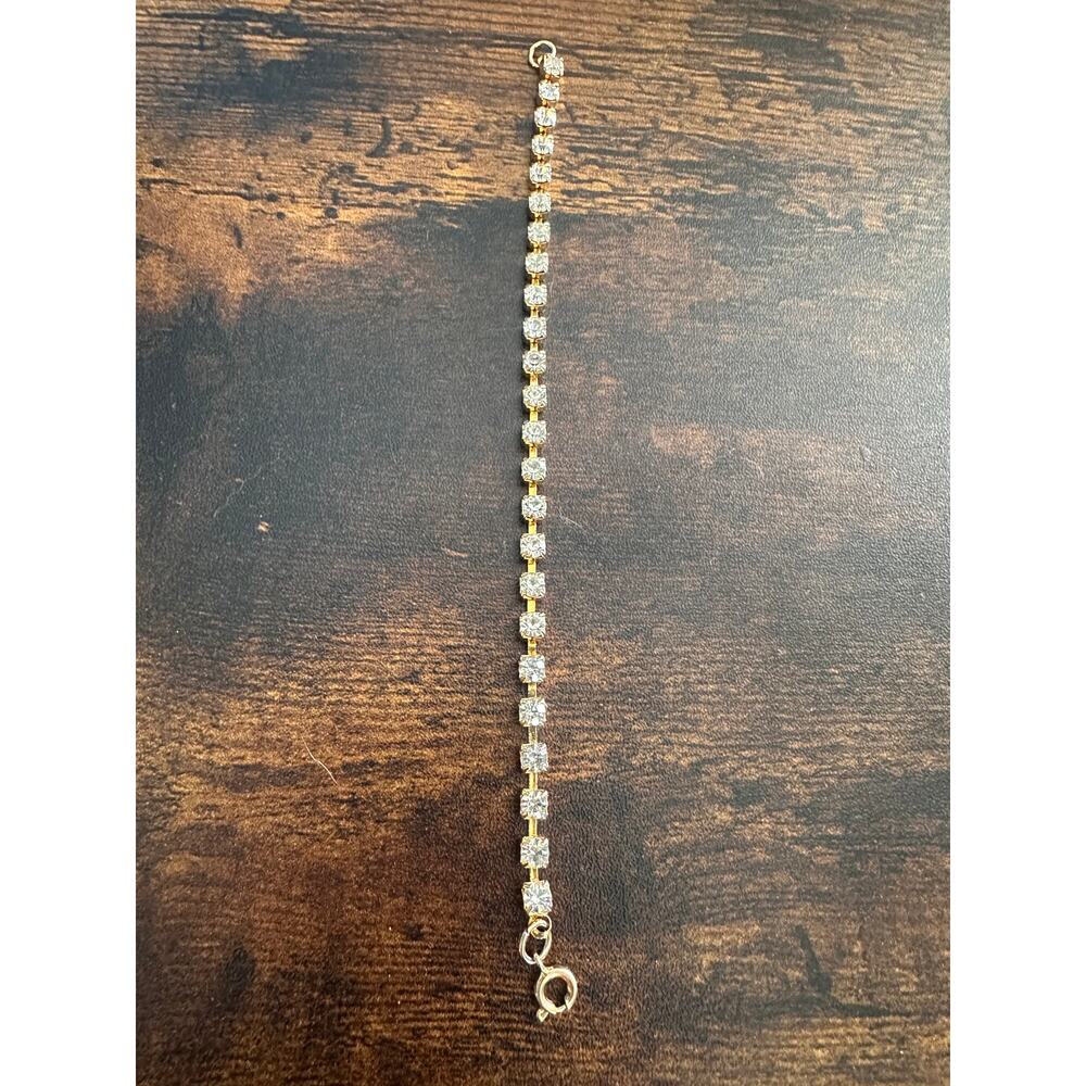 Vintage Gold Tone Rhinestone Tennis Bracelet Dainty Glam Sparkly Fashion Jewelry
